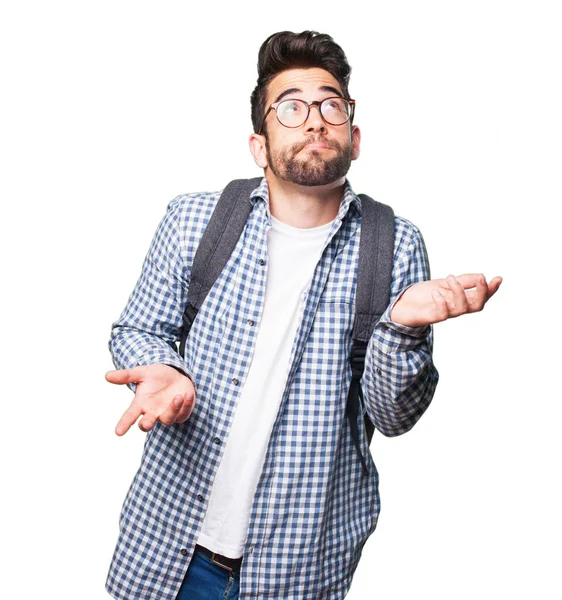 Beyaz arka plan üzerinde izole şüphe öğrenci adam