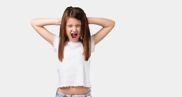 Full Body Little Girl Crazy Desperate Screaming Out Control Funny — Stock Photo, Image