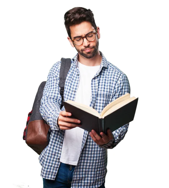 Estudante Homem Lendo Livro Isolado Fundo Branco — Fotografia de Stock