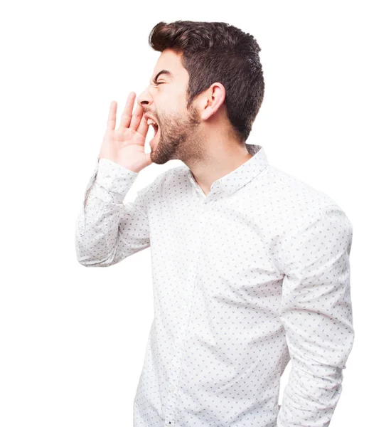 Man Shouting Gesture Isolated White Background — Stock Photo, Image