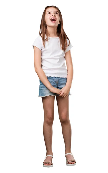 Full Body Little Girl Looking Thinking Something Fun Having Idea — Stock Photo, Image