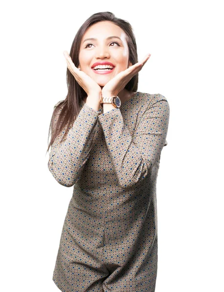 Szczęśliwy Asian Kobieta Białym Tle Białym Tle — Zdjęcie stockowe