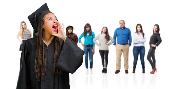 Young Graduated Black Woman Wearing Braids Screaming Angry Expression Madness — Stock Photo, Image
