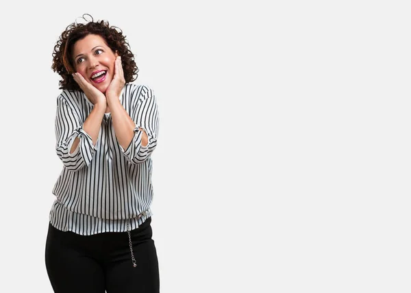 Middle Aged Woman Surprised Shocked Looking Wide Eyes Excited Offer — Stock Photo, Image