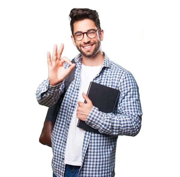 Studente Uomo Possesso Libro Isolato Sfondo Bianco — Foto Stock