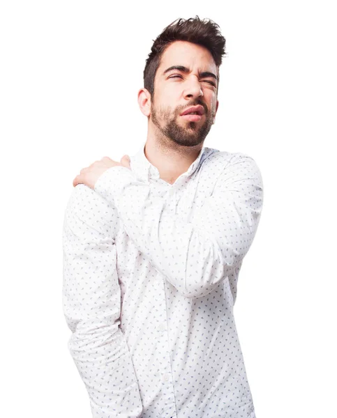 Man Having Shoulders Ache Isolated White Background — Stock Photo, Image