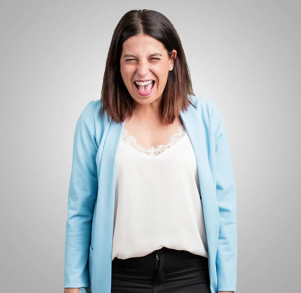 Frau Mittleren Alters Schreit Wütend Ausdruck Von Wahnsinn Und Geistiger — Stockfoto