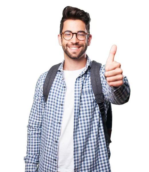 Studente Uomo Facendo Bene Gesto Isolato Sfondo Bianco — Foto Stock