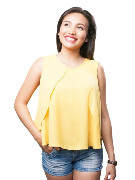 Szczęśliwy Asian Kobieta Białym Tle Białym Tle — Zdjęcie stockowe