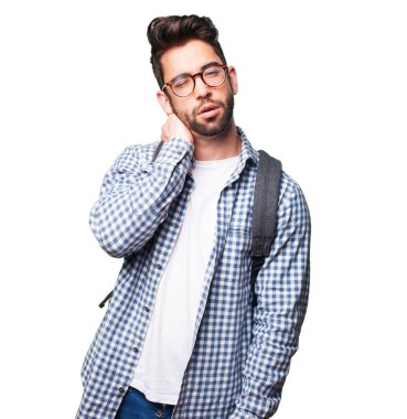 Beyaz arka plan üzerinde izole acı öğrenci adam