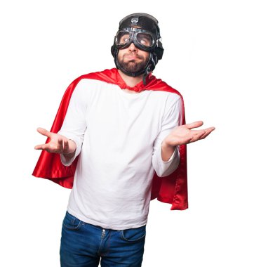 Beyaz arka plan üzerinde izole denge jest yapıyor süper kahraman