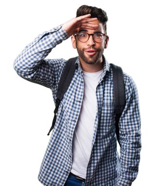 Genç adam çok izole üzerinde beyaz arka plan arıyorum