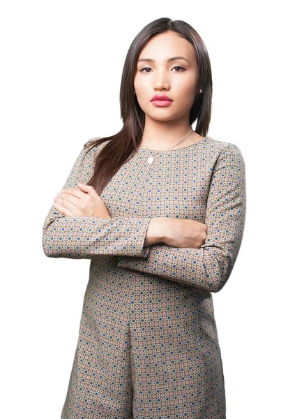 Азіатська Жінка Позує Ізольовано Білому Тлі — стокове фото