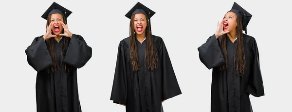 Conjunto Jovem Negra Graduada Gritando Gritando Com Raiva — Fotografia de Stock