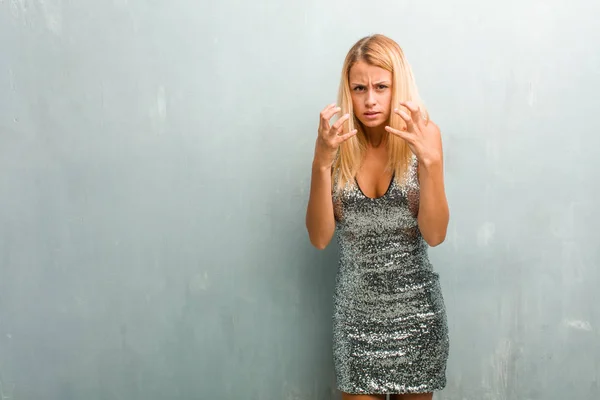 Portrait Young Elegant Blonde Woman Angry Upset — Stock Photo, Image