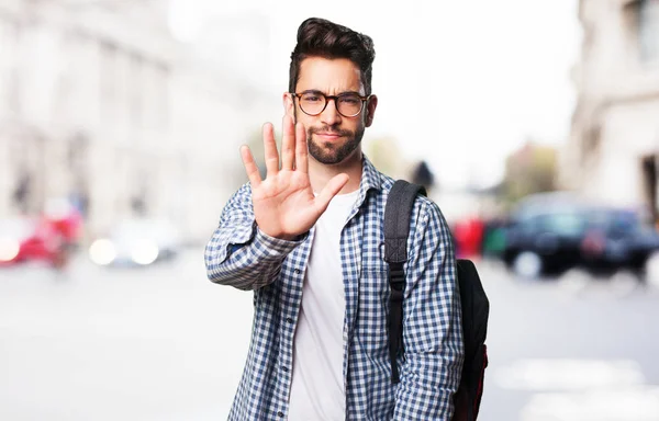 Estudiante Hombre Haciendo Stop Gesture —  Fotos de Stock