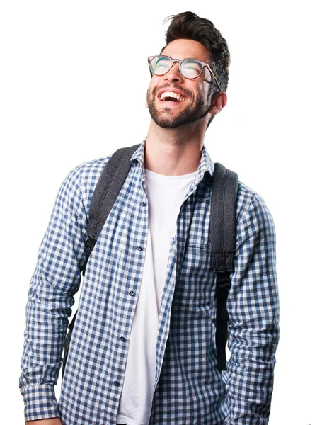 Mladý Muž Smích Izolované Bílém Pozadí — Stock fotografie