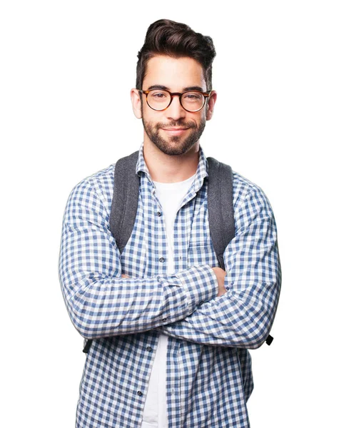 Student Mann Lächelt Isoliert Auf Weißem Hintergrund — Stockfoto