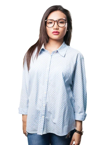 Asian Glasses Woman Posing Isolated White Background — Stock Photo, Image