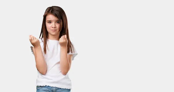 Full Body Little Girl Sad Depressed Making Gesture Need Restoring — Stock Photo, Image