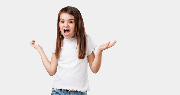 Full Body Little Girl Crazy Desperate Screaming Out Control Funny — Stock Photo, Image