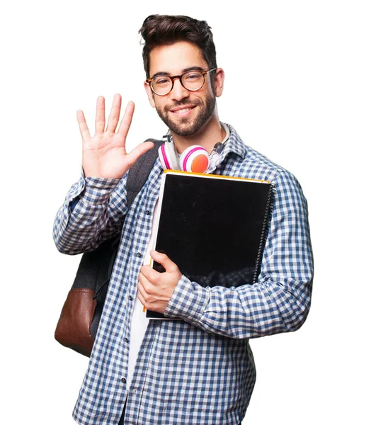 Student Mann Hält Ein Buch Isoliert Auf Weißem Hintergrund — Stockfoto