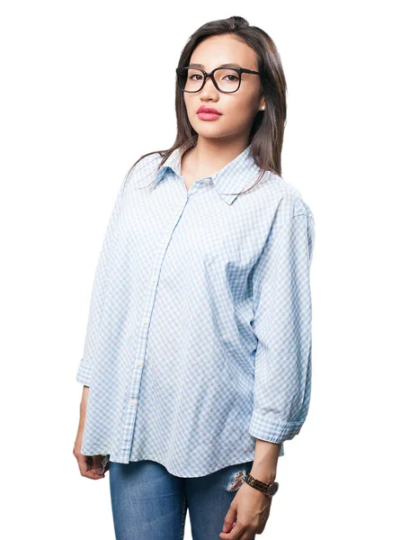 Asian Glasses Woman Posing Isolated White Background — Stock Photo, Image