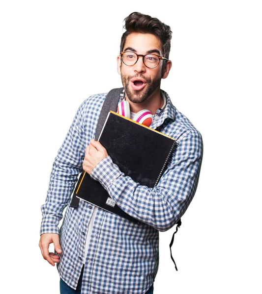 Estudiante Sosteniendo Libro Aislado Sobre Fondo Blanco —  Fotos de Stock