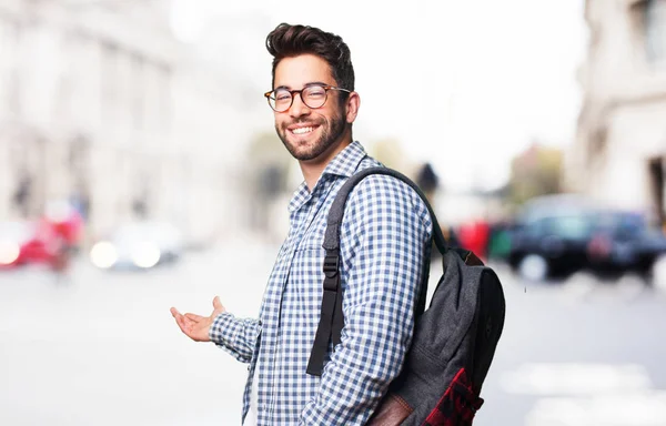 Student Man Giving Welcome — Stock Photo, Image