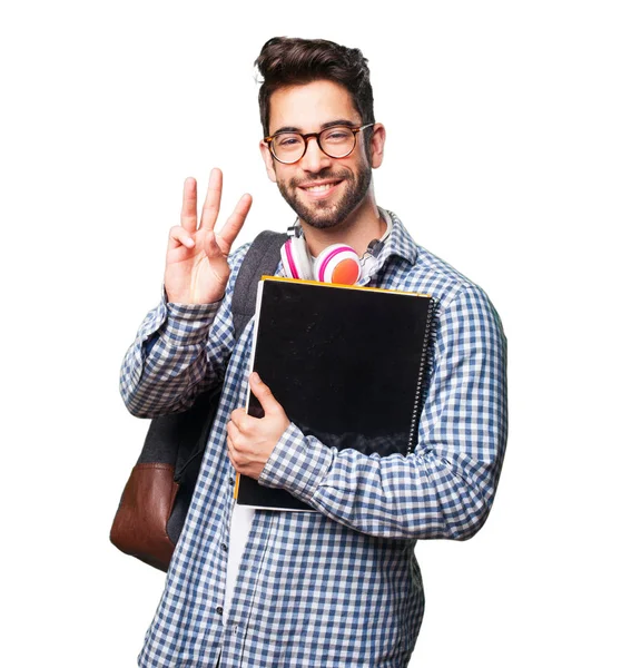 Studente Uomo Possesso Libro Isolato Sfondo Bianco — Foto Stock