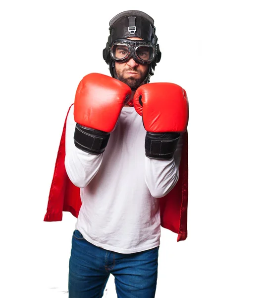 Superheld Mit Boxhandschuhen Auf Weißem Hintergrund — Stockfoto