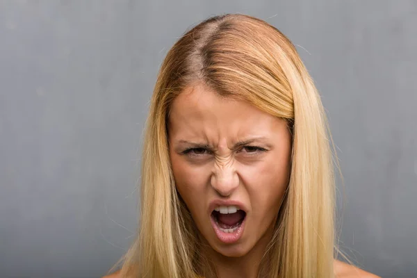 Portrait Natural Young Blonde Woman Angry Upset — Stock Photo, Image