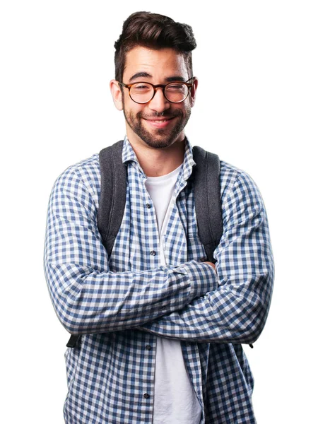 Jovem Sorrindo Isolado Fundo Branco — Fotografia de Stock