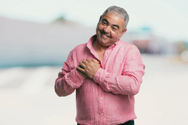 Middle Aged Man Doing Romantic Gesture Love Someone Showing Affection — Stock Photo, Image