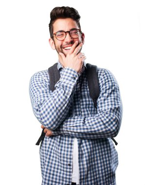 öğrenci üzerinde izole beyaz arka plan gülüyor