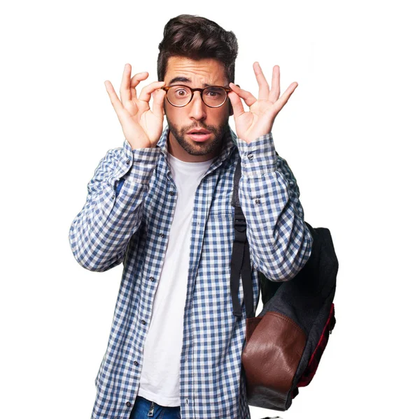 Concentrado Estudiante Hombre Aislado Blanco Fondo — Foto de Stock