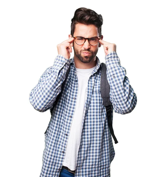 Concentrado Estudiante Hombre Aislado Blanco Fondo —  Fotos de Stock