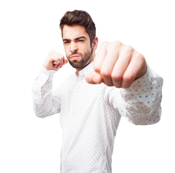 Uomo Facendo Punzonatura Gesto Isolato Sfondo Bianco — Foto Stock