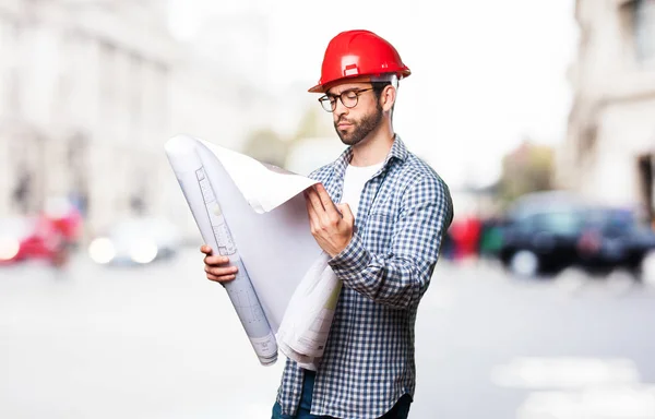 Concentrated Architect Man Outdoors — Stock Photo, Image