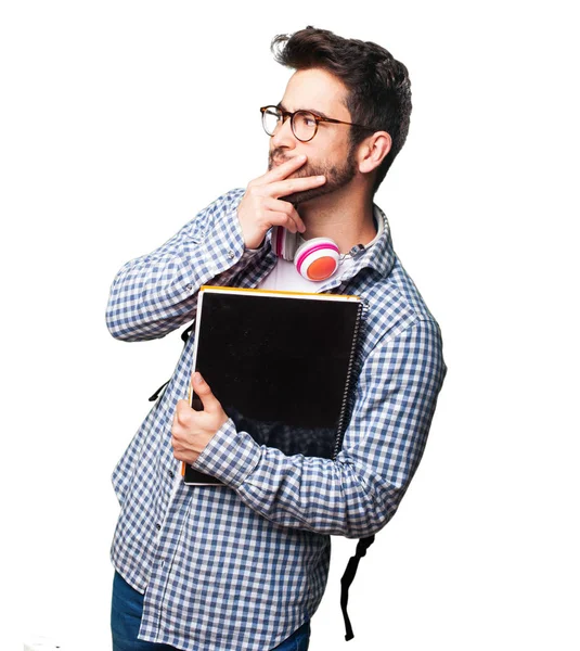 Estudiante Sosteniendo Libro Aislado Sobre Fondo Blanco — Foto de Stock