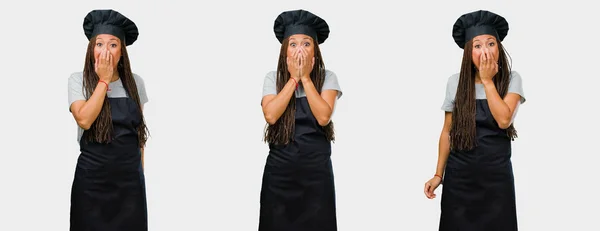 Zestaw Czarny Uniform Usta Boi Obejmujące Młodych Kobiet Piekarz Czarny — Zdjęcie stockowe