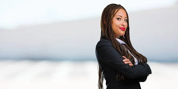 Portrait Young Black Business Woman Crossing His Arms Smiling Happy — Stock Photo, Image