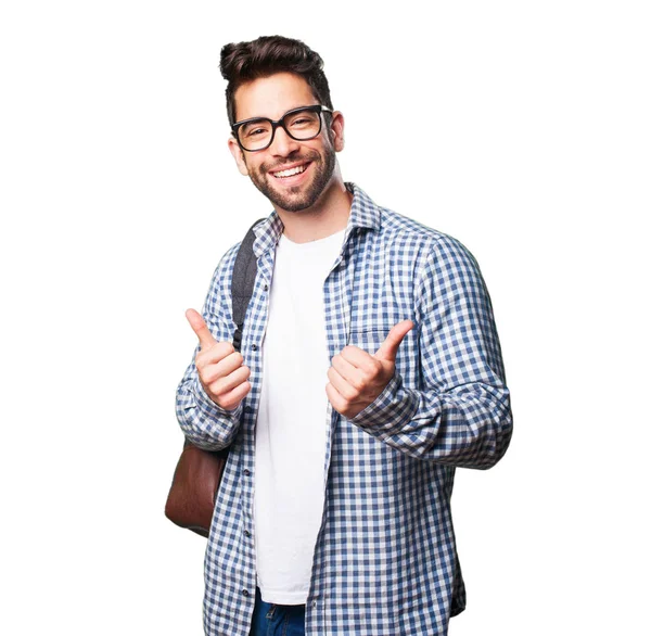 Beyaz arka plan üzerinde izole mutlu öğrenci adam