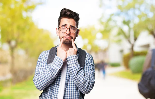 Triste Estudiante Hombre Aire Libre — Foto de Stock