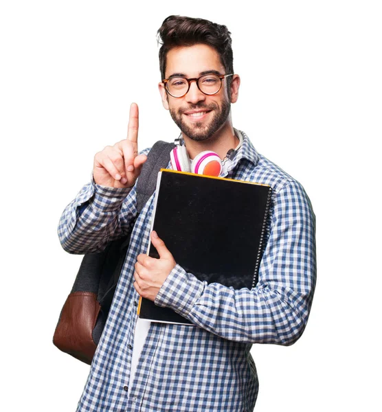 Student Mann Hält Ein Buch Isoliert Auf Weißem Hintergrund — Stockfoto