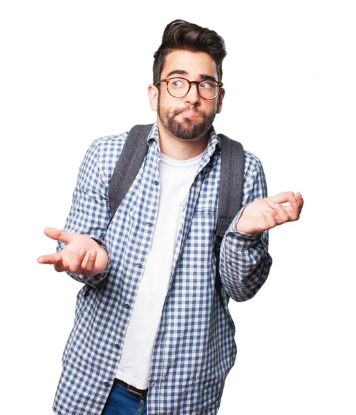 Dudando Hombre Estudiante Aislado Sobre Fondo Blanco — Foto de Stock