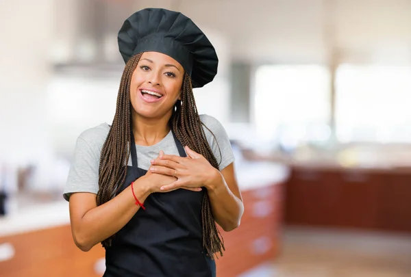 Young Black Female Baker Doing Romantic Gesture Love Someone Showing — Stock Photo, Image