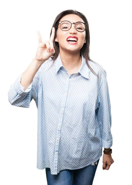 Asiatische Frau Tut Rock Geste Isoliert Auf Weißem Hintergrund — Stockfoto