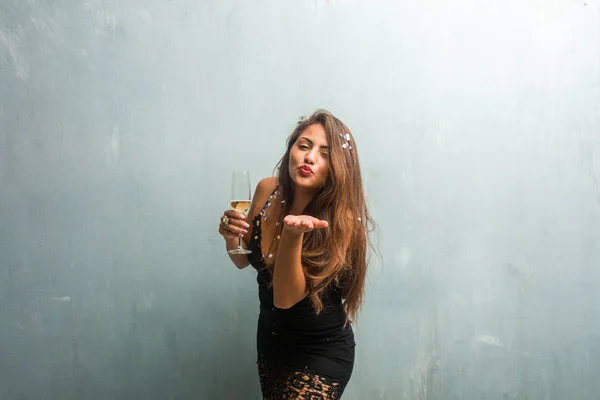 Mujer Latina Joven Celebrando Año Nuevo Evento Celebración Champán — Foto de Stock