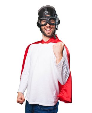 Beyaz arka plan üzerinde izole kazanan süper kahraman